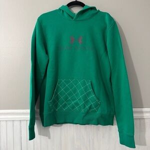 Under Armour Semi Fitted Green Hoodie w/ Pink Logo & White Stitch Pocket Size L
